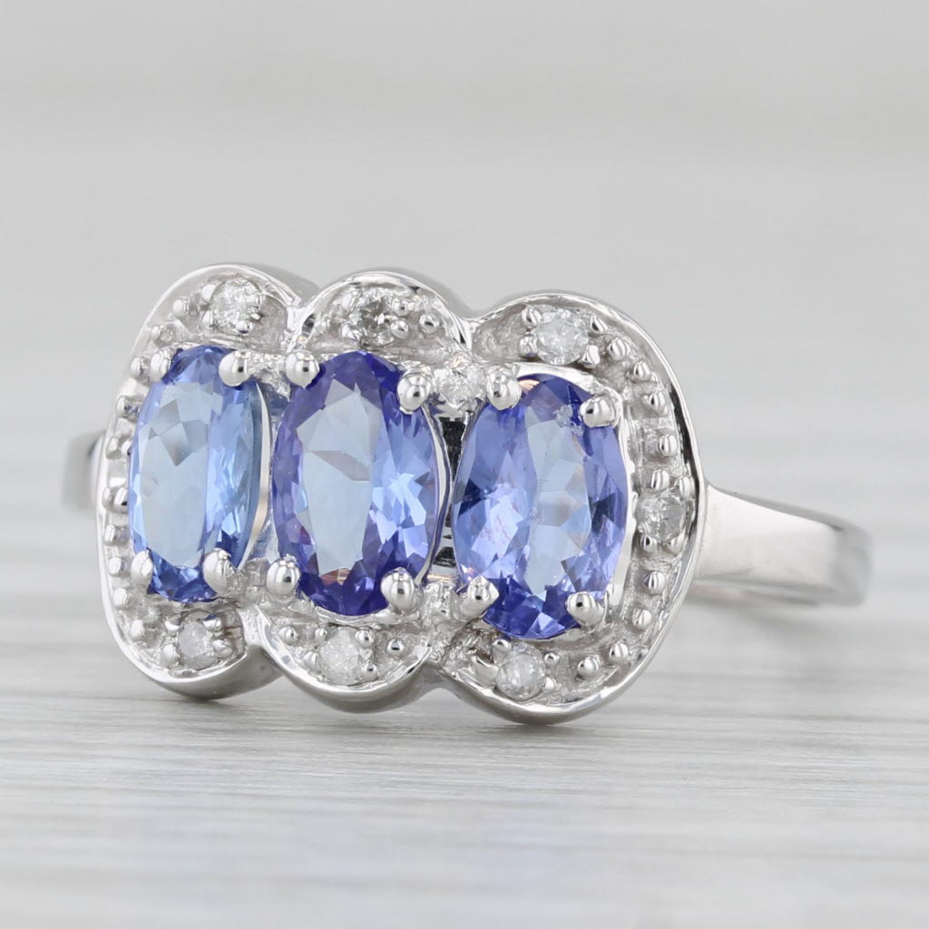 1.39ctw Tanzanite 3-Stone Diamond Ring 14k White Gold Size 6