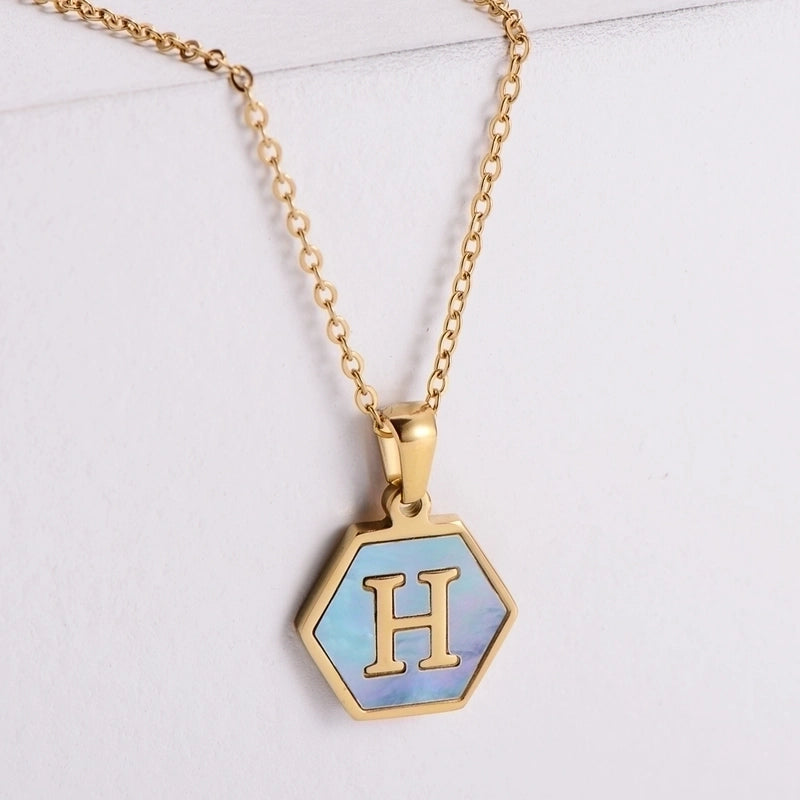 304 Stainless Steel 18K Gold Plated Minimalist Plating Letter Shell Pendant Necklace