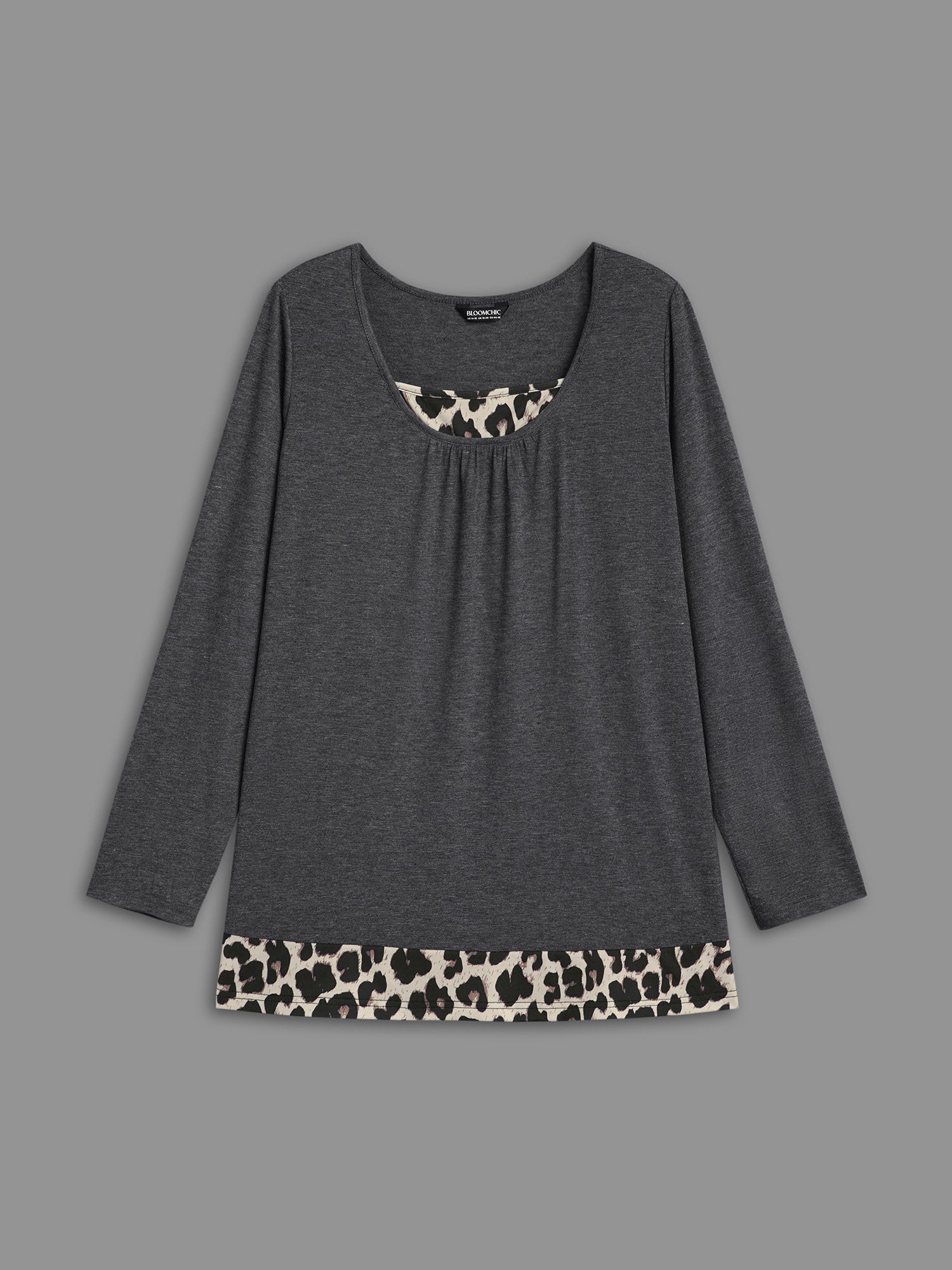 2-in-1 Leopard Print Spliced Knit Top