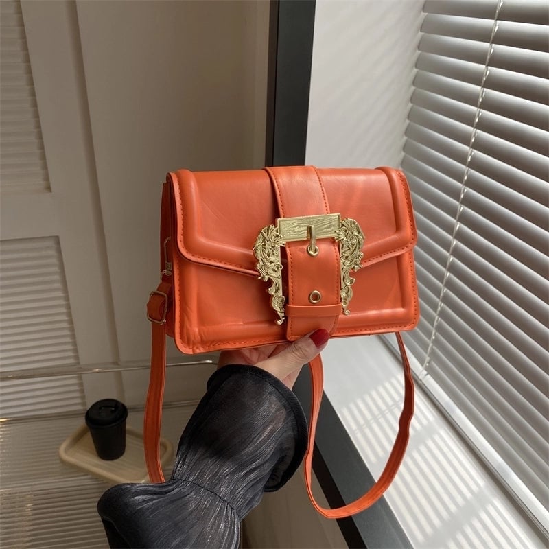 Women's Pu Leather Solid Color Streetwear Square Flip Cover Shoulder Bag Crossbody Bag