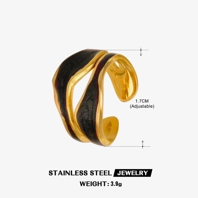 304 Stainless Steel 18K Gold Plated Streetwear Enamel Plating Irregular Resin Open Rings