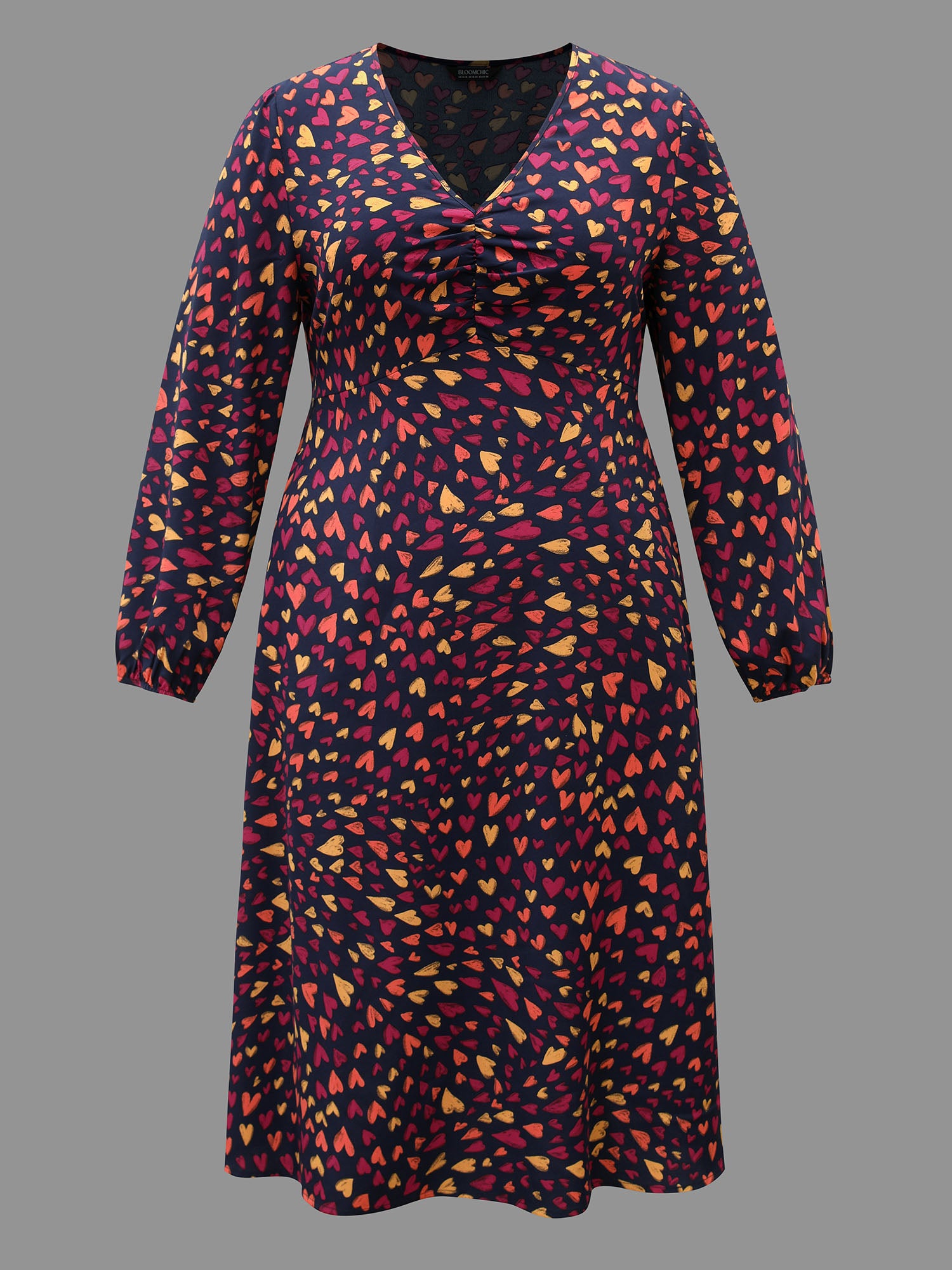 Multi-Color Hearts Pattern Stretchy Waist Dress