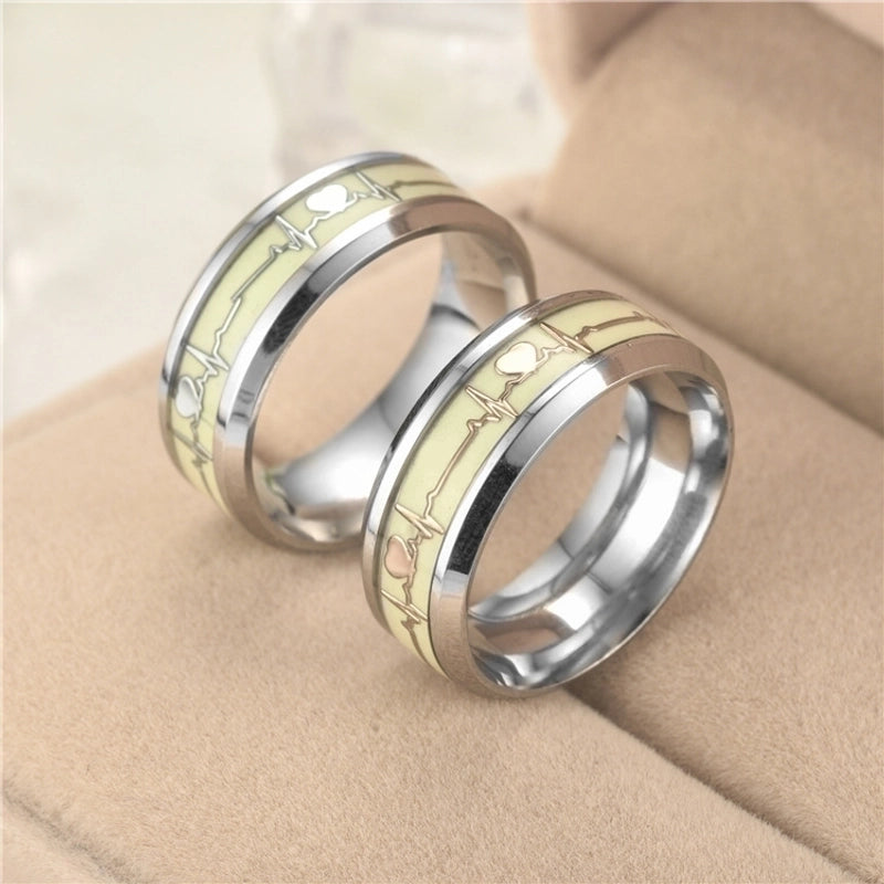 New Titanium Steel Fluorescent Electrocardiogram Ring
