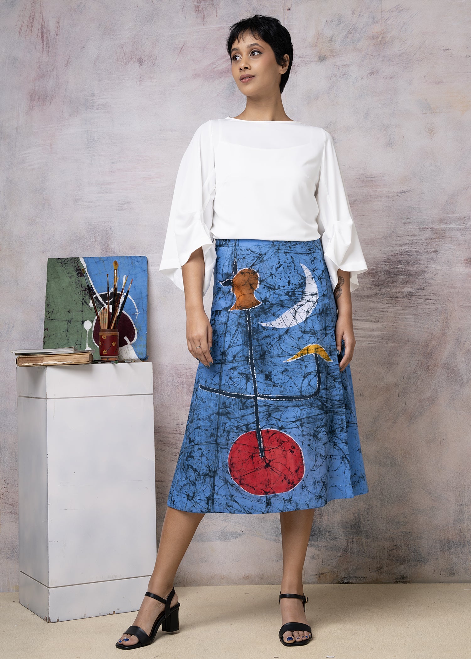 Batik Joan Miro Painting Abstract Wrap Skirt