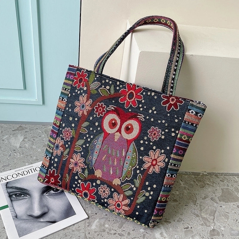Women's Large Canvas Animal Cartoon Streetwear Square Zipper Handbag