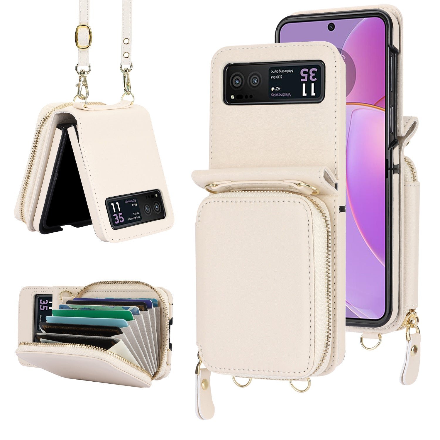 Suitable for Samsung  Galaxy Z Flip3/4/5 Zipper Bag Mobile Phone Case Leather Case Card Holder