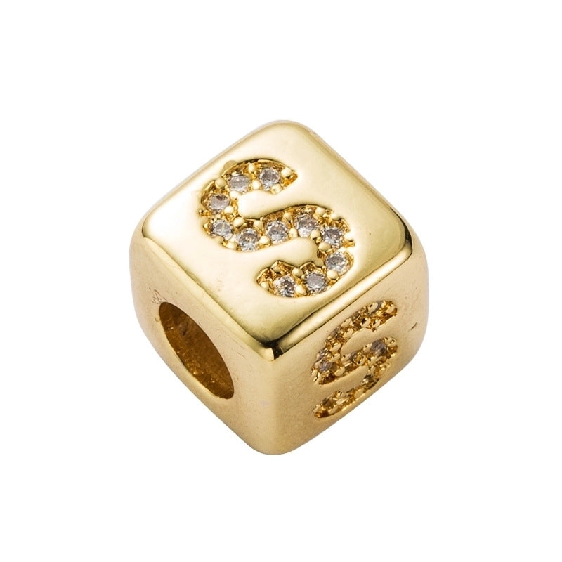 Copper Inlaid Zircon Letter Artificial Gemstones Copper Bracelets