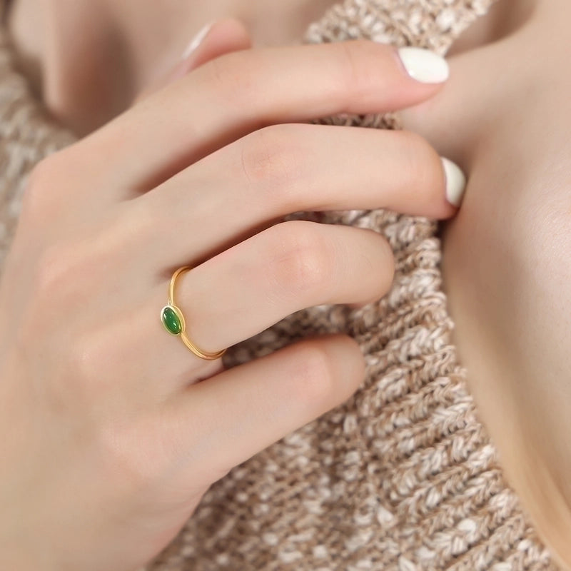 Minimalist Square Oval Titanium Steel Glass Stone Zircon 18K Gold Plated Plating Inlay Rings