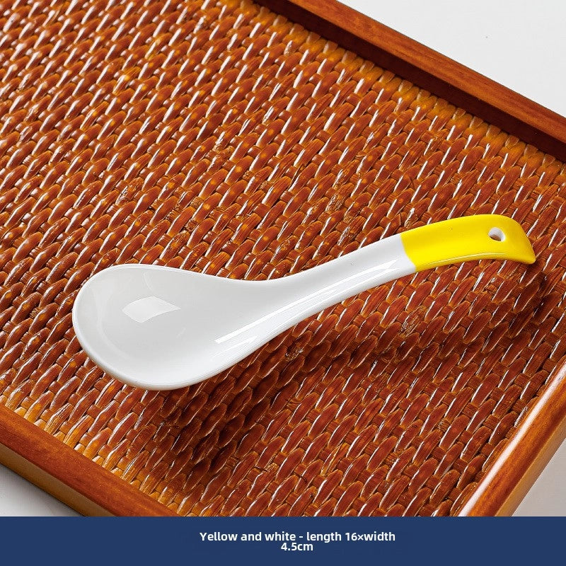 Small Soup Spoon Creative Blue And White Ceramic Spoon Household Thickened Curved Handle Anti-scalding Food Soup Spoon