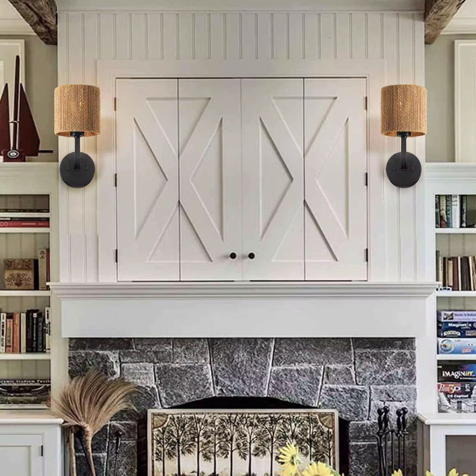 Rustic Wall Light with Woven Shade