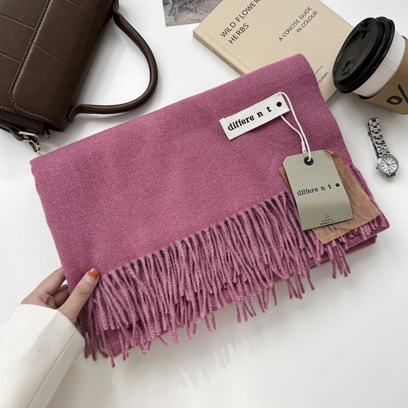 Women's Elegant Retro Solid Color Imitation Cashmere Tassel Scarf
