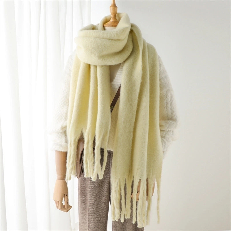 Mohair Scarf Pure Color All-matching Winter Warm Lengthened Fringe Bib Scarf Men's And Women's European And American Export Thick Scarf