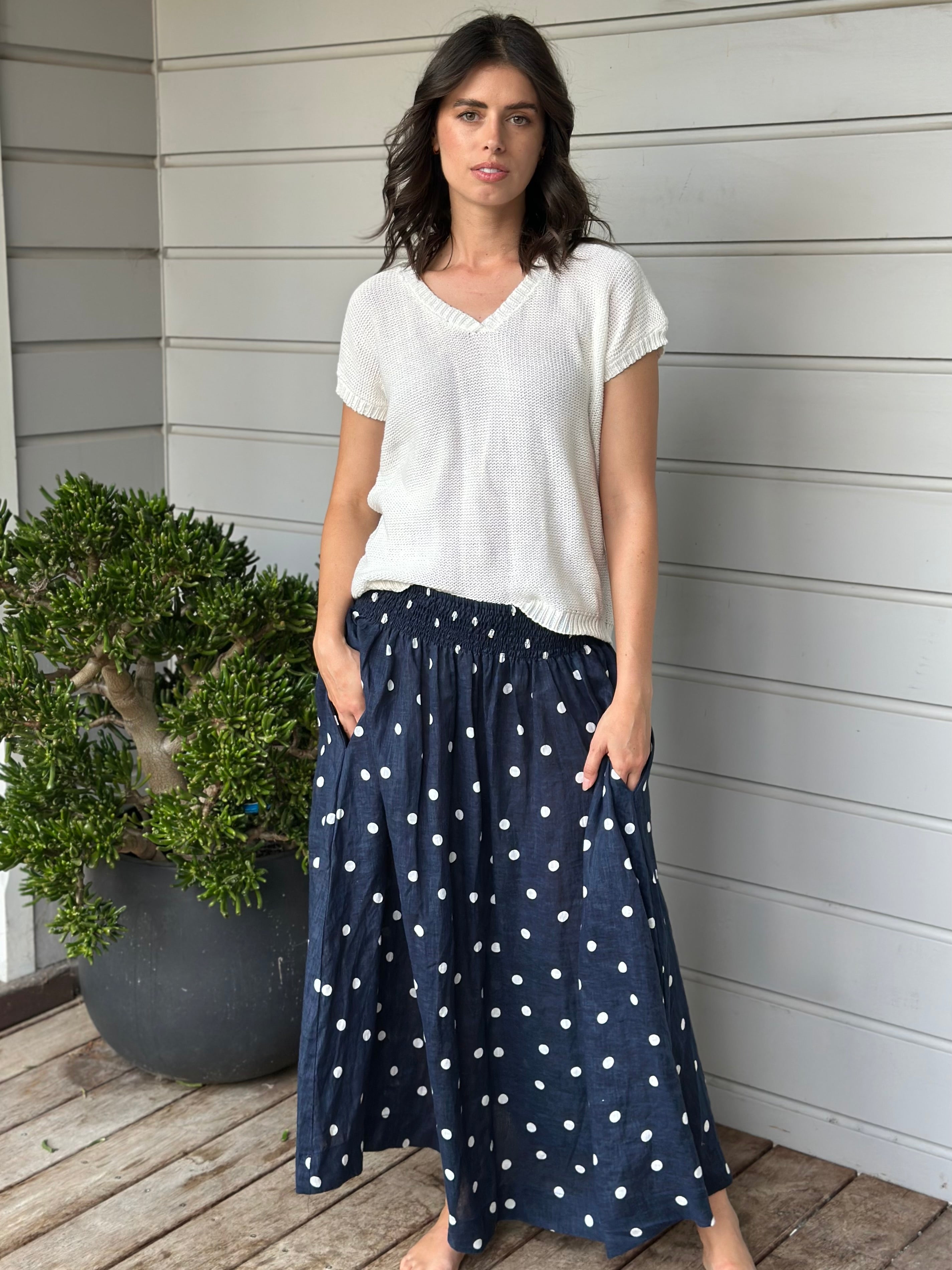 lulu skirt - navy spot linen