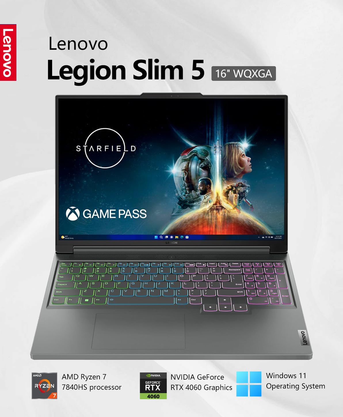 Lenovo Legion Slim 5 Gaming, 165Hz IPS, 32GB RAM 1TB almacenamiento, AMD Ryzen 7 7840HS (5.10GHz), NVIDIA GeForce RTX 4060, KB retroiluminada, Wi-Fi, Windows 11, gris tormenta, W/GaLiMu