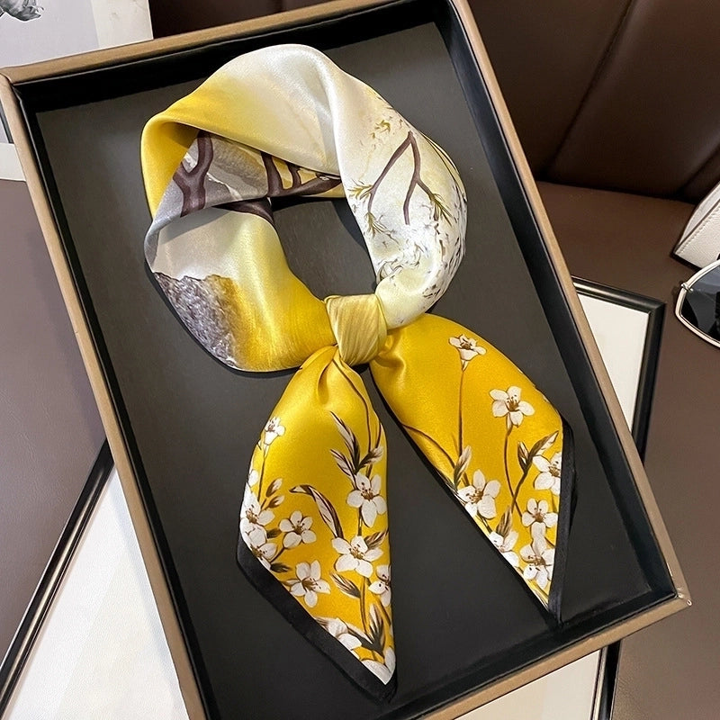 Women's Elegant Minimalist Flower Satin Printing Silk Scarf