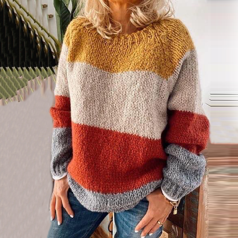 Vintage Icelandic Knit Patchwork Color Block Jacquard Warmth Crew Neck Sweater Unisex