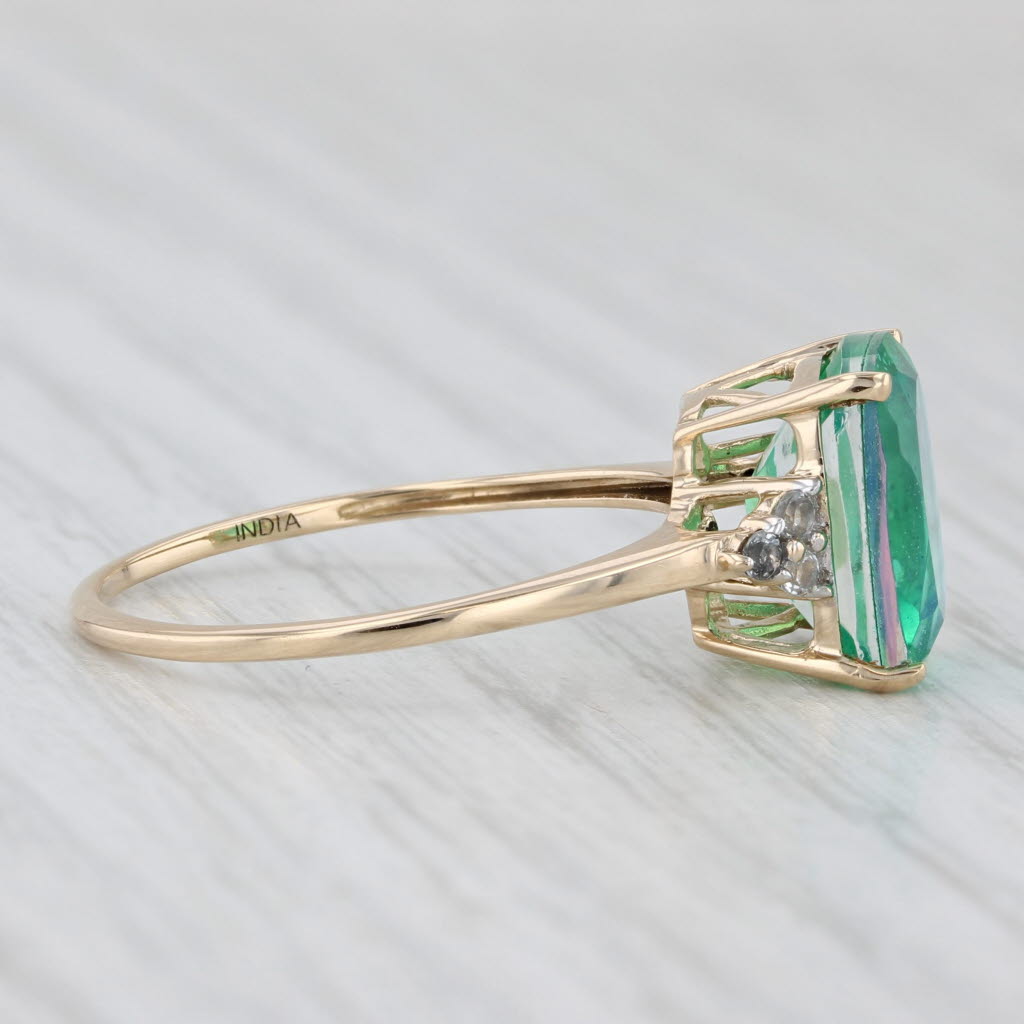 Blue Green Lab Created Quartz Glass Doublet Topaz Ring 14k Yellow Gold Size 8.25