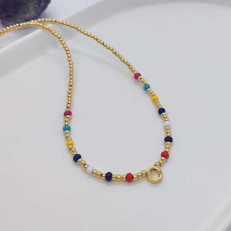 Ig Style Minimalist Letter Glass Copper Beaded Knitting Plating 18k Gold Plated Necklace