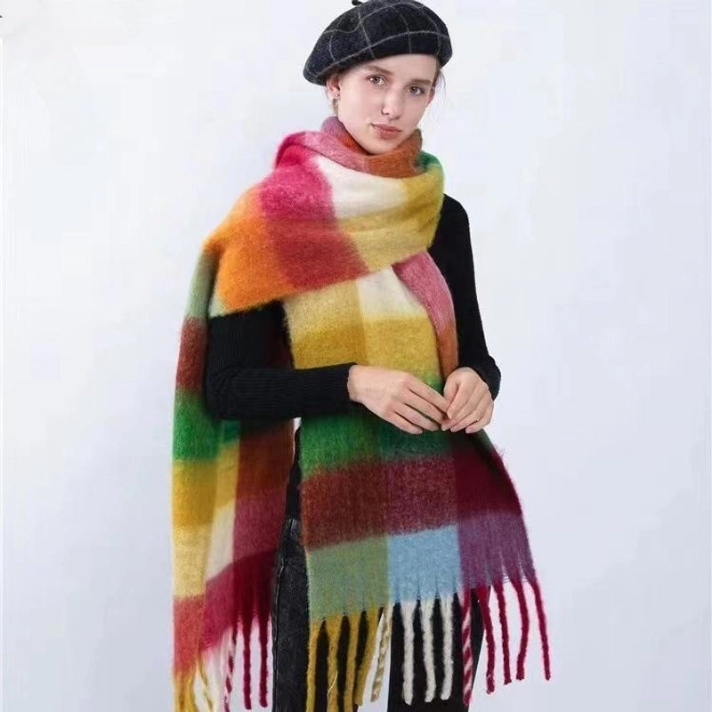 Brown Striped Scarf Women's Autumn And Winter  Trendy Winter Warm Imitation Cashmere Windproof Scarf For Students