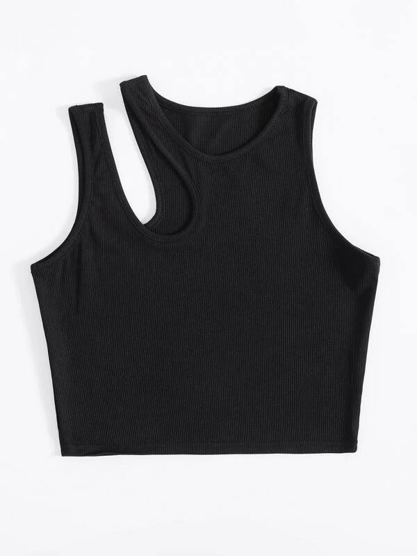 Cut Out Rib-knit Crop Top