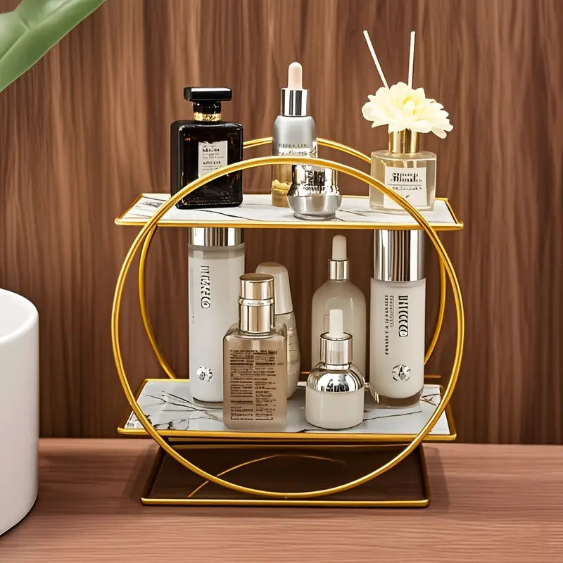 LIGHT LUXURY BATHROOM SHELF RACK COSMETICS ORGANIZER FOR DRESSING TABLE - CIRCLE SHAPE