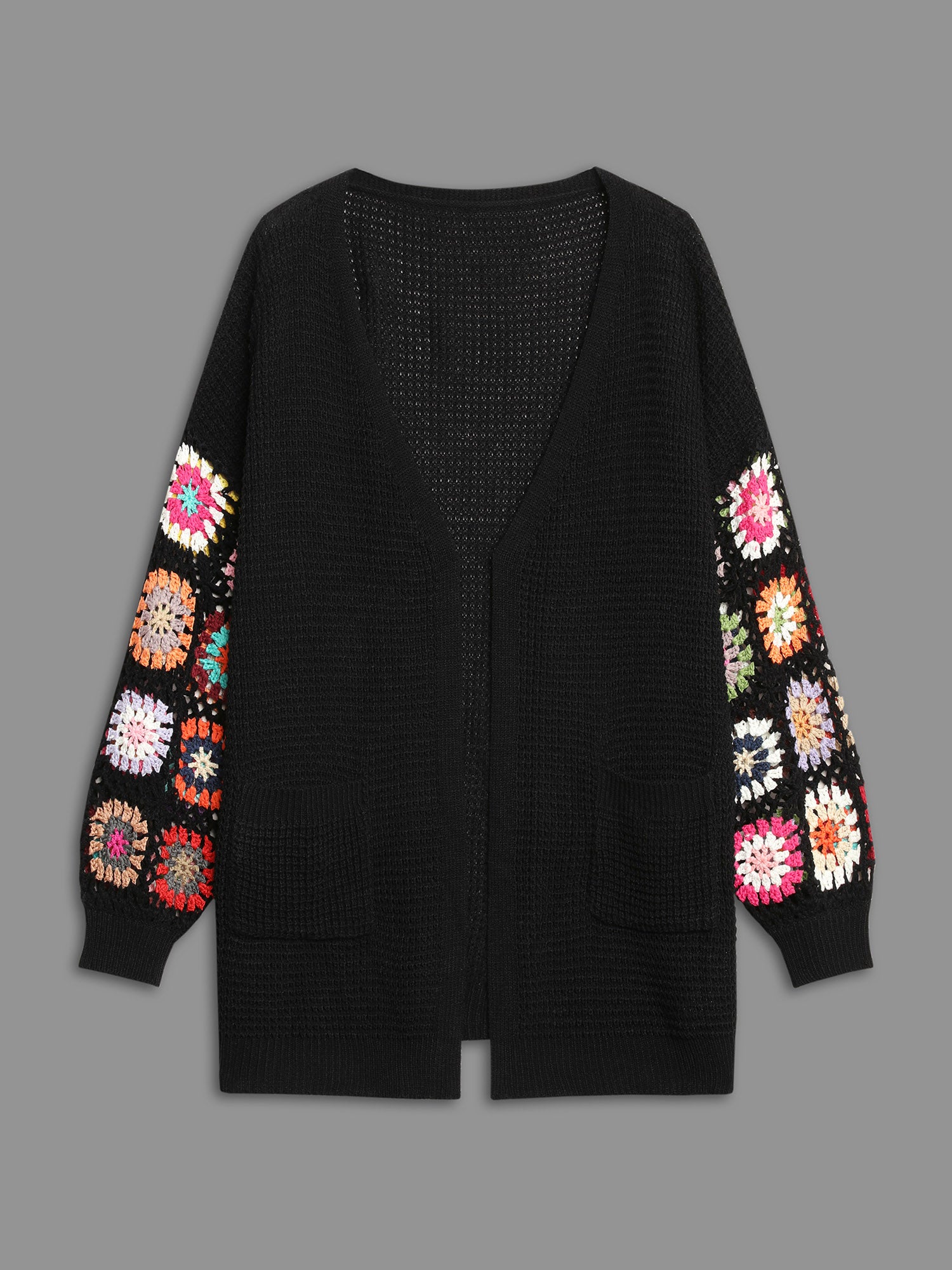 Crochet Floral Drop Shoulder Cut Out Cardigan