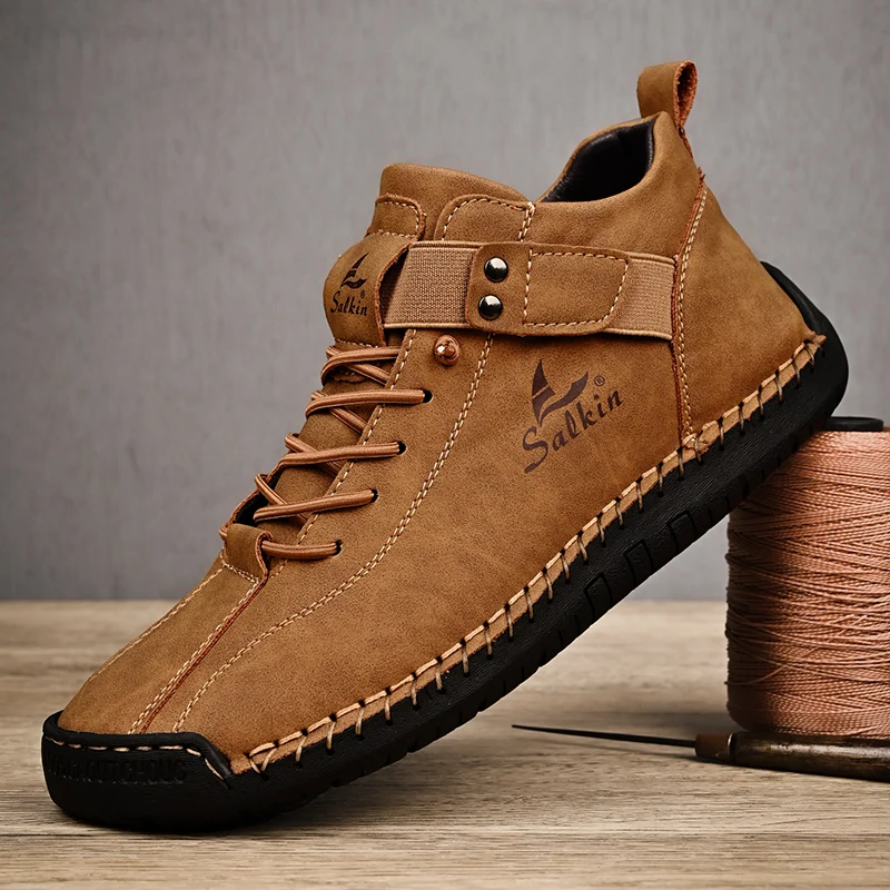 Drawato diy 2024 Handmade Leather Casual Men Shoes Design Sneakers Man Breathable Leather Shoes Men Ankle Boots Outdoor