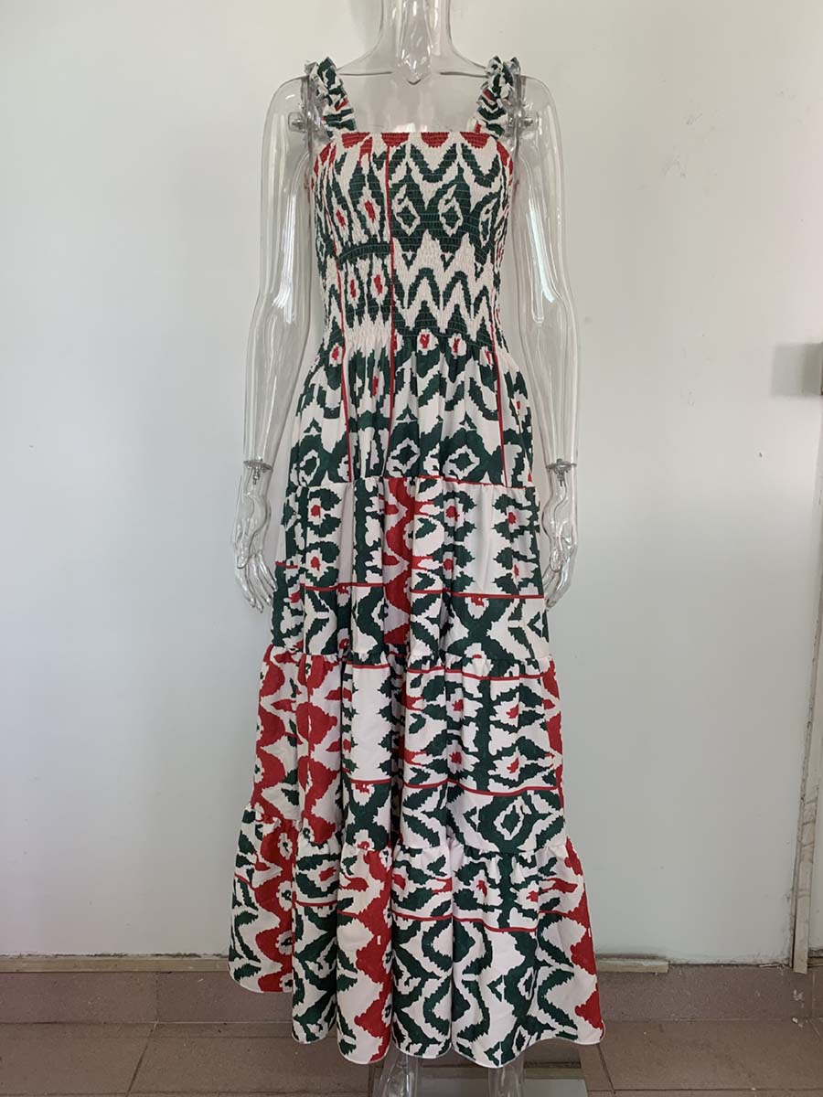 Printed Halter Beach Resort Dress(3 Colors)