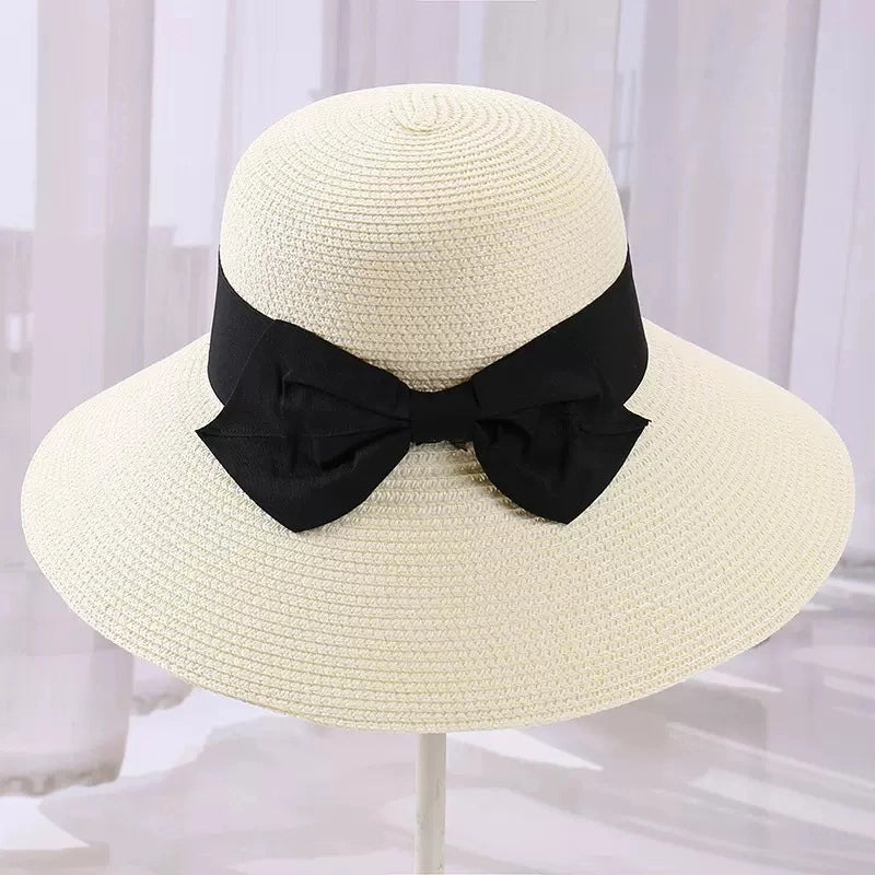 Women's Vacation Solid Color Bowknot Big Eaves Straw Hat
