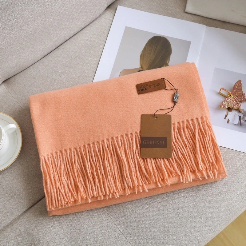 Unisex Retro Preppy Style Solid Color Imitation Cashmere Tassel Scarf