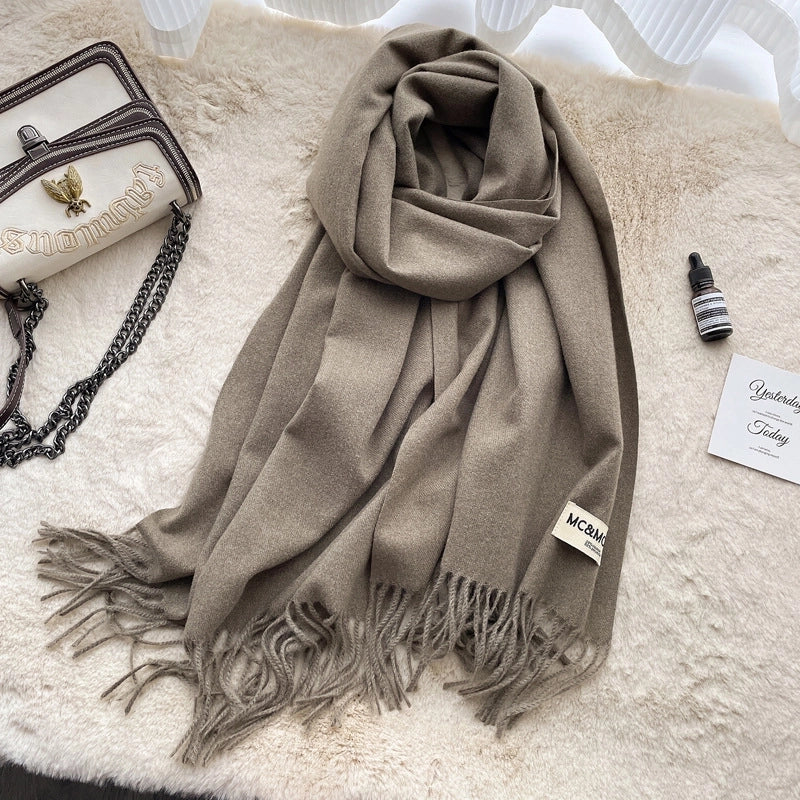D Cashmere Scarf Solid Color Tassel Shawl Long Couple Warm Imitation Cashmere Scarf Shawl