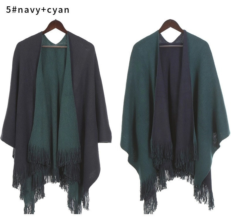 Autumn And Winter Double-sided Knitted Shawl In Stock Warm Shawl Acrylic Tassel Warp Knitted Cape