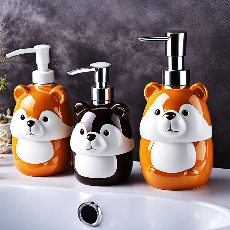 hotel kitchen bathroom home decor custom modern cute animal ceramic hamster foam liquid soap dispenser bottles set