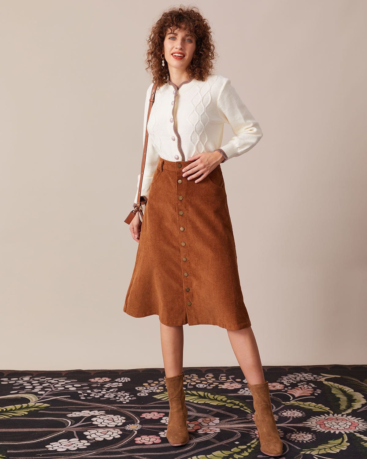 The Brown Button-Front Corduroy Midi Skirt