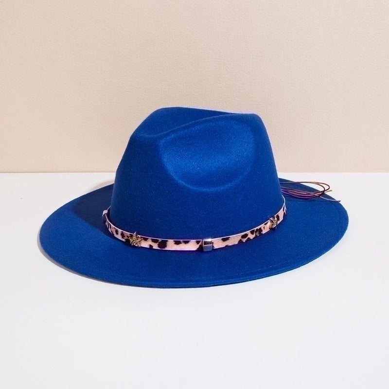 Unisex Basic Cowboy Style Solid Color Belt Buckle Wide Eaves Fedora Hat