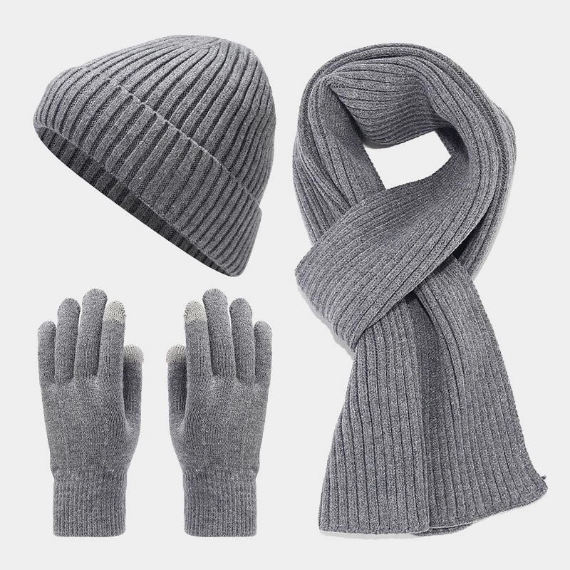 Autumn And Winter New Fleece-lined Warm Men's Hat Scarf Gloves Cold-proof Suit Women's Trendy Thickened Knitted Three-piece Set