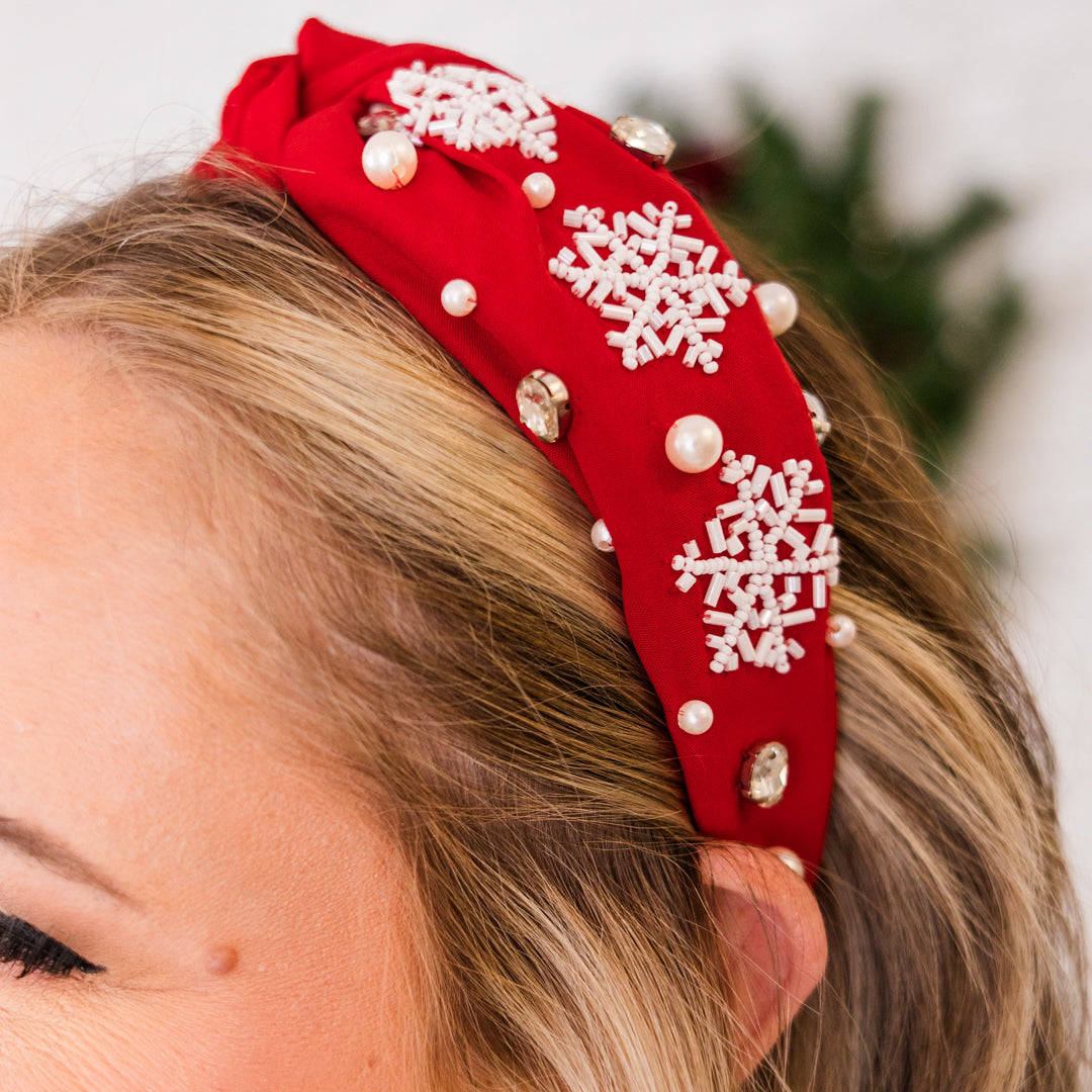 Snowflake Paradise Headband. Red