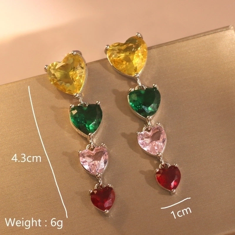 1 Pair Minimalist Leaf Moon Heart Shape Inlay Copper Zircon Drop Earrings Ear Studs