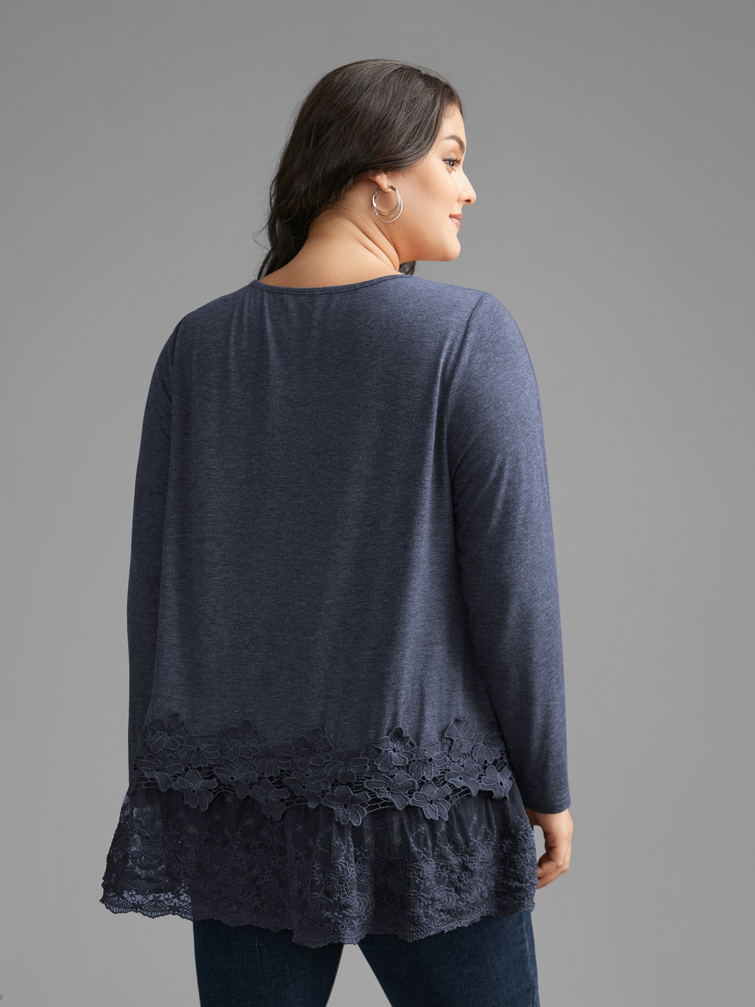 V Neck Lace Panel Jersey Top