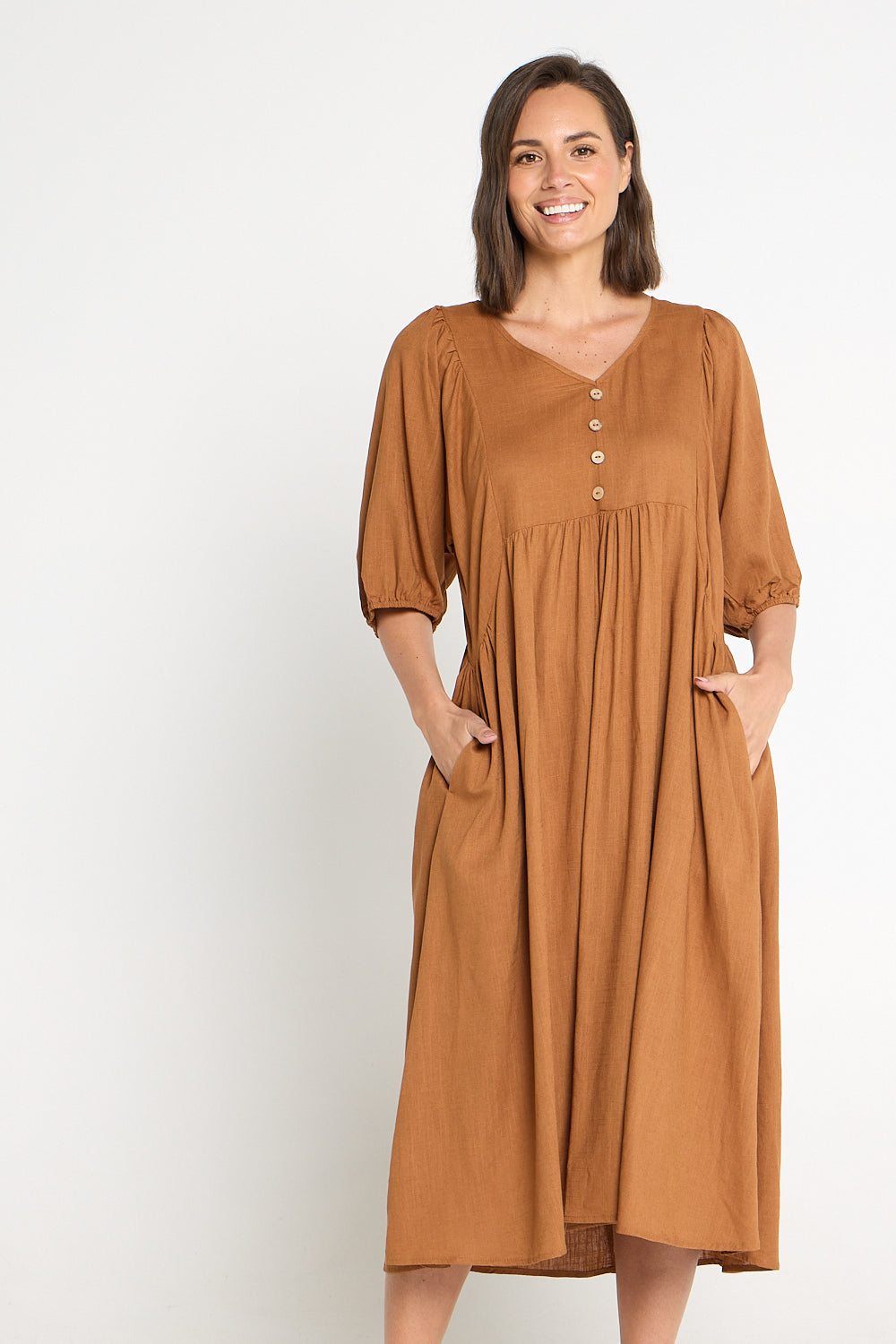 Sabina Linen Dress - Brown