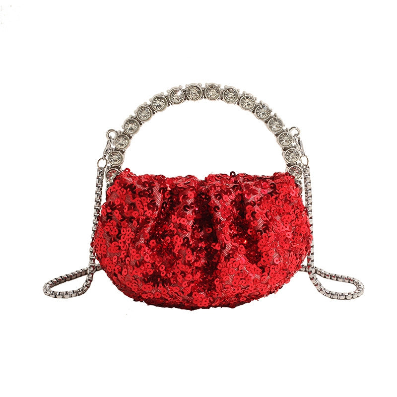 Pink Silver Black Pu Leather Solid Color Sequins Shell Evening Bags