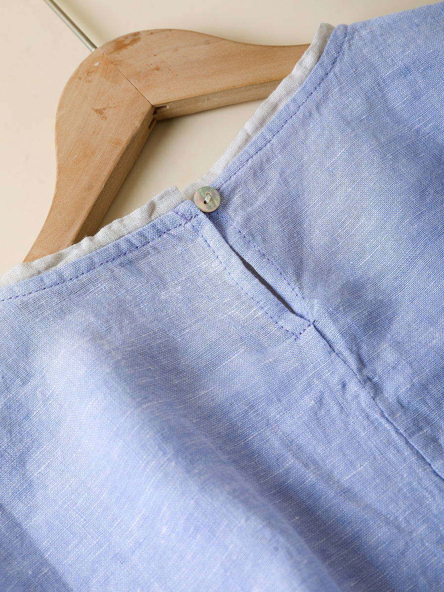Women Summer Casual Pure Color O-Neck 100%Linen Shirt