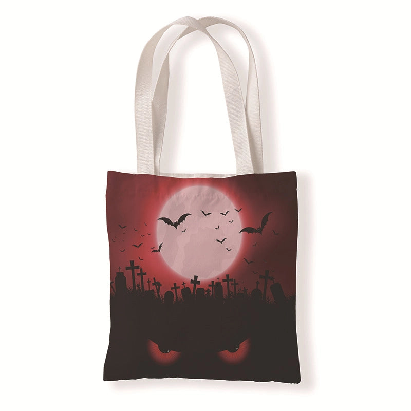Halloween Women's Medium Canvas Pumpkin Letter Elegant Streetwear Square Open Canvas Bag