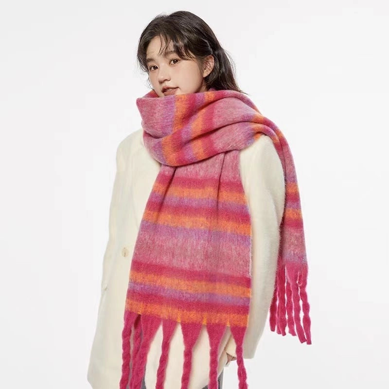 New Plaid Autumn And Winter White Scarf Women's  Atmosphere Warm Soft Tassel Shawl Scarf