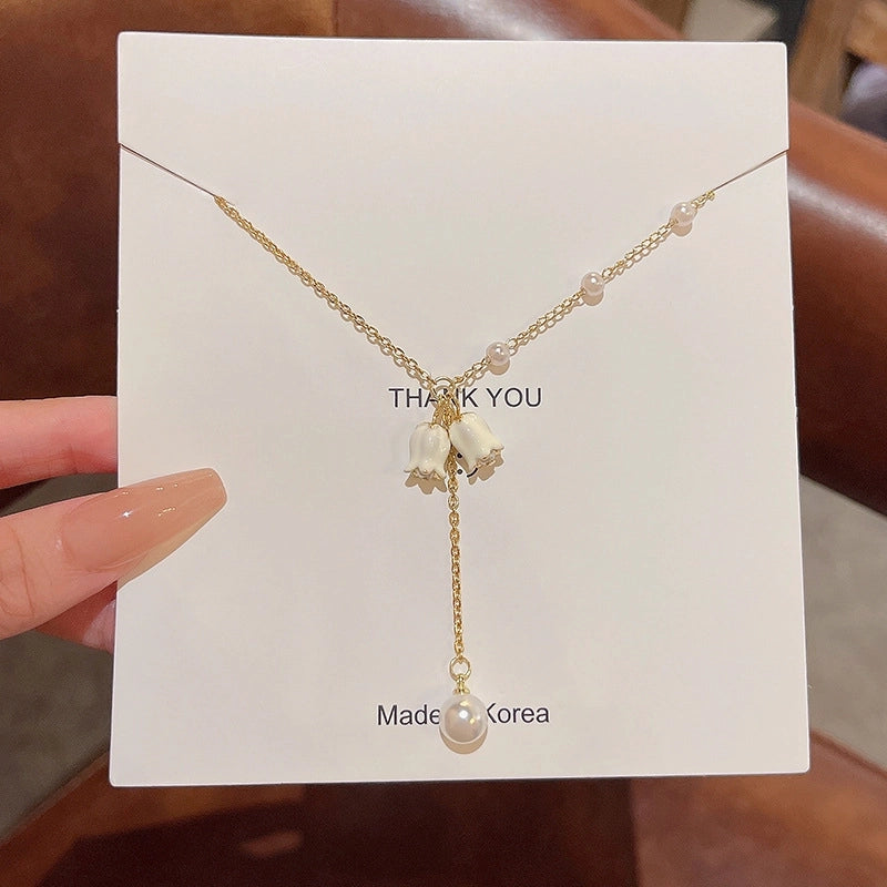 Minimalist Heart Shape Bow Knot Titanium Steel Inlay Zircon Pendant Necklace