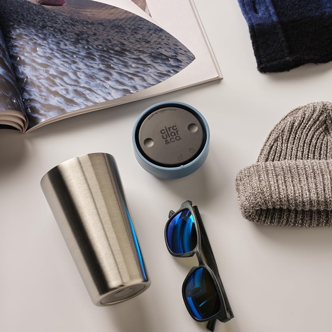 Circular & Co Thermal Stainless Steel Travel Mug - 8oz/227ml - Insulated Reusable Coffee Cup - 100% Leakproof & Lockable - 6 Hours Hot/Cold - Push Top, One Hand Open, 360 Drinking Coffee Tumbler