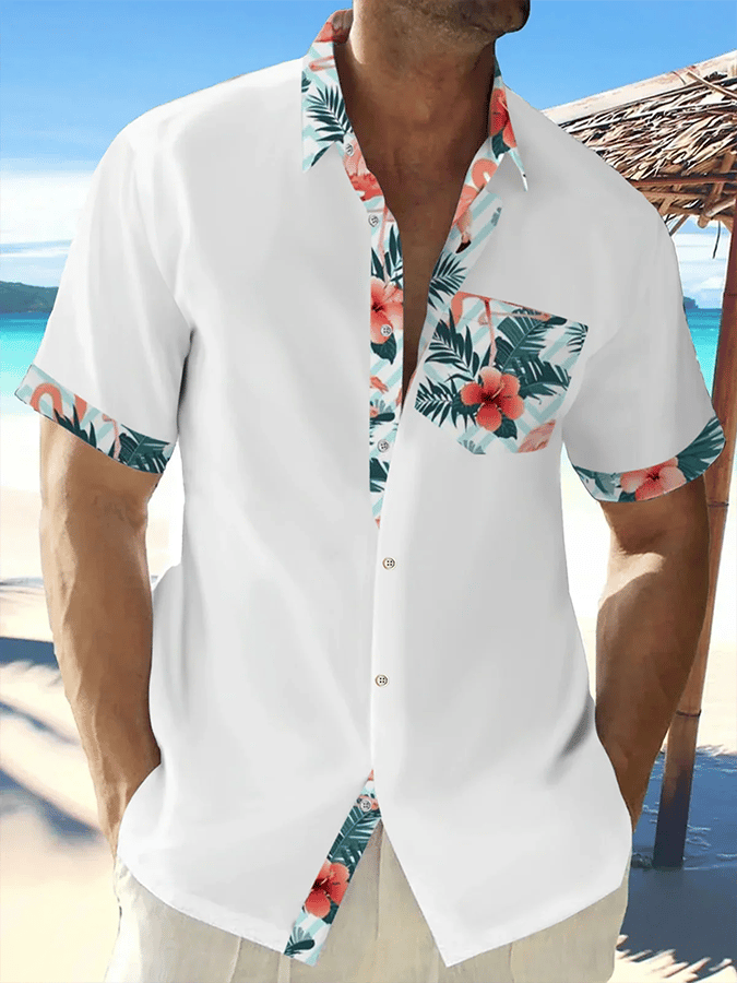 Men's Hawaiian Floral Print Pocket Shirt