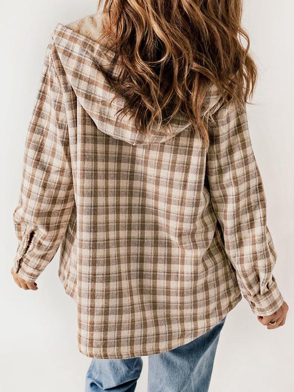 Plaid Print Teddy Lined Hooded Coat