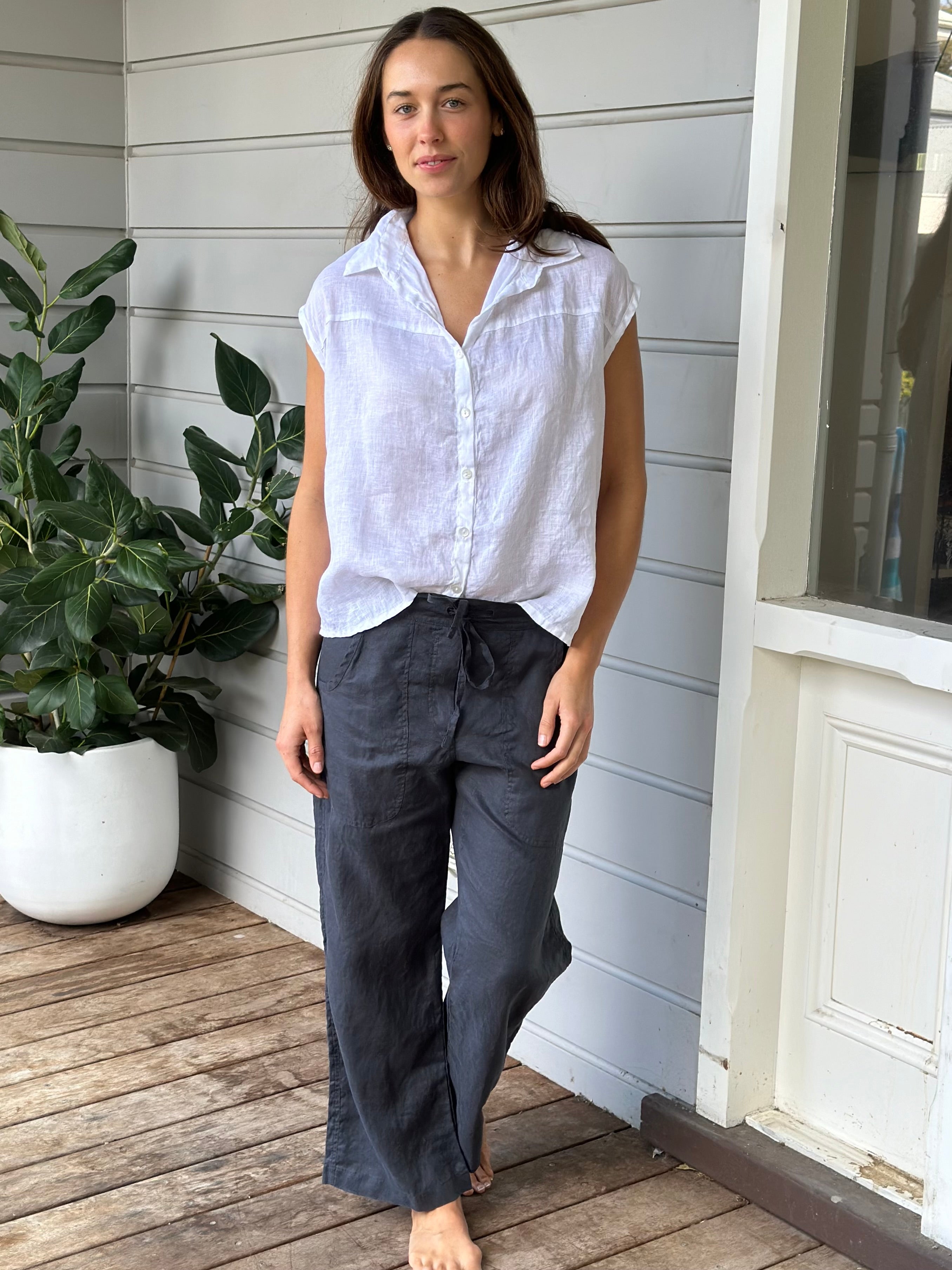 fleur straight  leg pants - charcoal linen