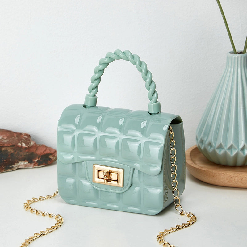 Women's Small PVC Solid Color Lingge Streetwear Lock Clasp Jelly Bag